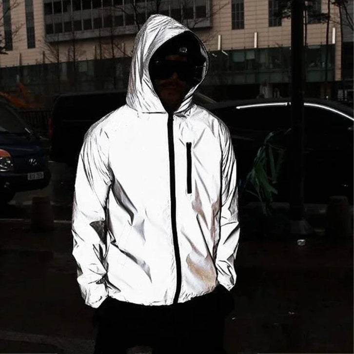 Men's Reflective Hooded Windbreaker – Waterproof, Hip Hop Style