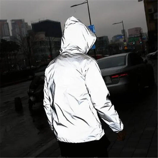Men's Reflective Hooded Windbreaker – Waterproof, Hip Hop Style