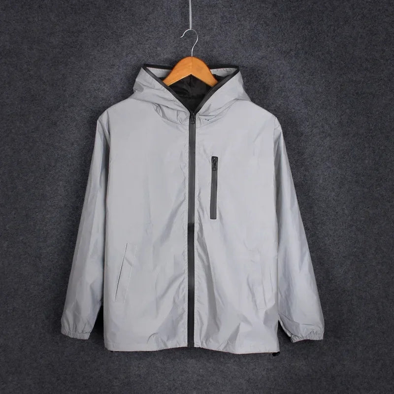 Men's Reflective Hooded Windbreaker – Waterproof, Hip Hop Style
