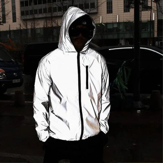 Men's Reflective Hooded Windbreaker – Waterproof, Hip Hop Style