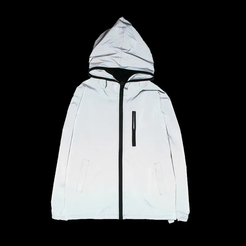 Men's Reflective Hooded Windbreaker – Waterproof, Hip Hop Style