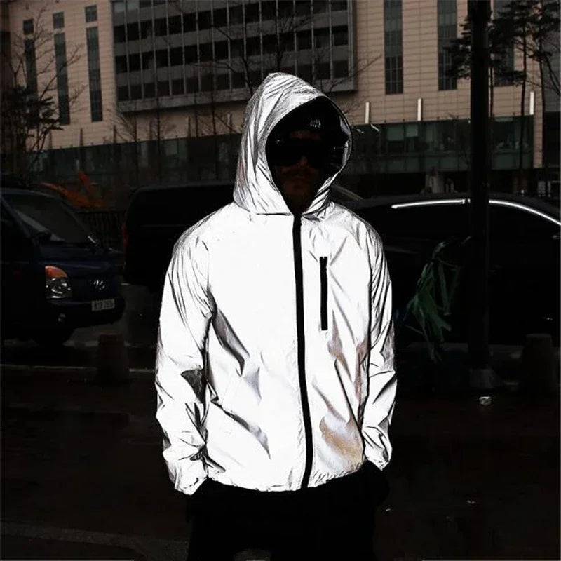 Men's Reflective Hooded Windbreaker – Waterproof, Hip Hop Style